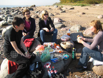 Des étudiants profitant d'un pique-nique sur la plage